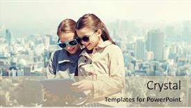  Presentation with friendship - Colorful presentation theme enhanced with friendship concept - happy little girls backdrop and a lemonade colored foreground