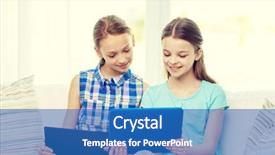  Presentation with children computers - Slides featuring people children technology friends and friendship concept - happy little girls with tablet pc computers sitting on sofa at home background and a teal colored foreground