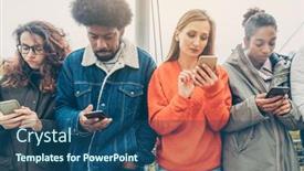  Presentation with personal - Presentation theme featuring people-choosing-their-phones-over background and a ocean colored foreground