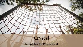  Presentation with obstacle course - Audience pleasing presentation design consisting of people climbing a net backdrop and a  colored foreground