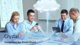  Presentation with cloud technology - PPT theme with people cloud computing and technology background and a light blue colored foreground