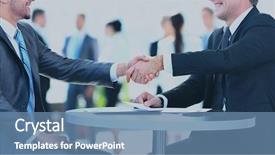  Presentation with meeting table - Cool new PPT theme with people communicating - business colleagues sitting backdrop and a teal colored foreground