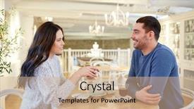 Presentation with dating - Slides having people communication and dating concept - happy couple drinking tea at cafe or restaurant background and a coral colored foreground