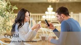  Presentation with dating - PPT theme consisting of dating concept - couple with smartphone background and a coral colored foreground