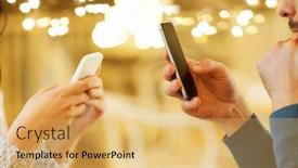  Presentation with smartphones - Beautiful PPT theme featuring people-communication-and-technology-concept backdrop and a yellow colored foreground