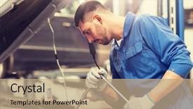  Presentation with mechanic car service repair maintenance - Audience pleasing presentation design consisting of people concept - auto mechanic man backdrop and a coral colored foreground