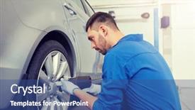  Presentation with mechanic car service repair maintenance - Amazing presentation theme having people concept - auto mechanic man backdrop and a ocean colored foreground