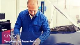  Presentation with mechanic car service repair maintenance - Slide deck with people concept - auto mechanic man background and a  colored foreground