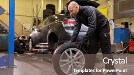  Presentation with mechanic car service repair maintenance - Amazing PPT theme having people concept - auto mechanic man backdrop and a tawny brown colored foreground