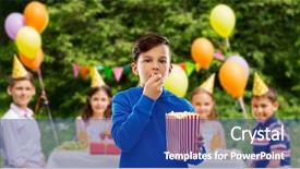  Presentation with birthday boy - Colorful PPT theme enhanced with people concept - boy in blue backdrop and a ocean colored foreground
