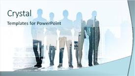  Presentation with double exposure of business people - Slide deck consisting of people concept - business people silhouette background and a sky blue colored foreground