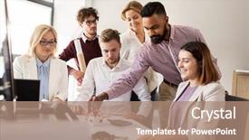  Presentation with architecture construction - Audience pleasing slide deck consisting of people concept - business team backdrop and a coral colored foreground