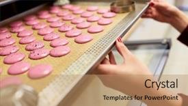  Presentation with cooking chef - Audience pleasing slide set consisting of people concept - chef with macarons backdrop and a coral colored foreground