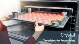  Presentation with confectionery - Presentation featuring people concept - chef with macarons background and a ocean colored foreground