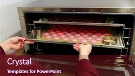  Presentation with confectionery - Cool new PPT theme with people concept - chef with macarons backdrop and a  colored foreground
