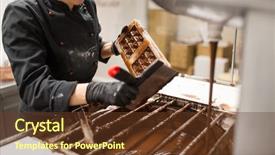  Presentation with chocolate shop - Presentation theme consisting of people concept - confectioner cleaning mold background and a tawny brown colored foreground