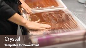  Presentation with chocolate shop - Slides having people concept - confectioner covering chocolate background and a tawny brown colored foreground