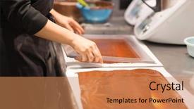 Presentation with chocolate shop - Amazing PPT layouts having people concept - confectioner making chocolate backdrop and a coral colored foreground
