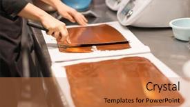  Presentation with chocolate shop - PPT layouts having people concept - confectioner making chocolate background and a coral colored foreground