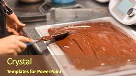  Presentation with chocolate shop - Beautiful presentation theme featuring people concept - confectioner making chocolate backdrop and a tawny brown colored foreground