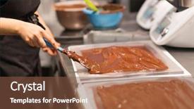  Presentation with chocolate shop - Beautiful slides featuring people concept - confectioner making chocolate backdrop and a tawny brown colored foreground