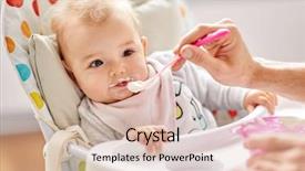  Presentation with baby food - Beautiful presentation theme featuring people concept - father feeding backdrop and a soft green colored foreground