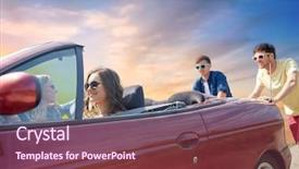  Presentation with travel friends - Audience pleasing PPT layouts consisting of people concept - friends pushing broken backdrop and a violet colored foreground