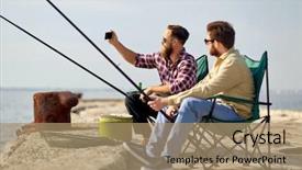  Presentation with sea fishing - Slide set enhanced with people concept - friends with fishing background and a coral colored foreground