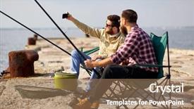  Presentation with sea fishing - Beautiful presentation theme featuring people concept - friends with fishing backdrop and a  colored foreground