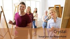  Presentation with creativity - PPT layouts consisting of people concept - group of art background and a coral colored foreground