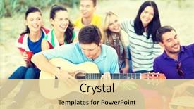  Presentation with happy music lovers - Cool new slide set with people concept - group of friend backdrop and a  colored foreground