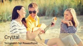  Presentation with happy holidays - Slide set featuring people concept - group of friend background and a blonde colored foreground