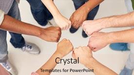  Presentation with international - Audience pleasing slides consisting of people concept - group of hands backdrop and a lemonade colored foreground