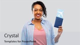  Presentation with passport travel - Beautiful presentation featuring people concept - happy african american backdrop and a light blue colored foreground