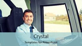  Presentation with road bus - Amazing PPT theme having people concept - happy driver backdrop and a light blue colored foreground