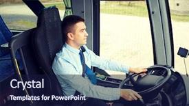  Presentation with road bus - Audience pleasing presentation consisting of people concept - happy driver backdrop and a navy blue colored foreground