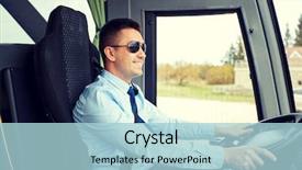  Presentation with road bus - Theme having people concept - happy driver background and a light blue colored foreground