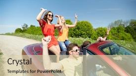  Presentation with road trip - Theme with people concept - happy friends driving background and a lemonade colored foreground