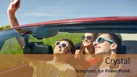  Presentation with self driving - Beautiful presentation featuring people concept - happy friends driving backdrop and a coral colored foreground