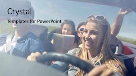  Presentation with travel friends - PPT layouts consisting of people concept - happy friends driving background and a light blue colored foreground