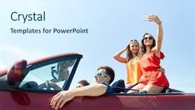  Presentation with self driving car - Slide deck consisting of people concept - happy friends driving background and a sky blue colored foreground