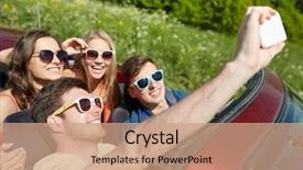  Presentation with road trip - PPT theme consisting of people concept - happy friends driving background and a  colored foreground