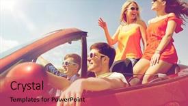  Presentation with travel friends - Slide set with people concept - happy friends driving background and a red colored foreground