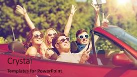  Presentation with road trip signs - PPT layouts featuring people concept - happy friends driving background and a red colored foreground