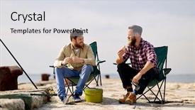  Presentation with sea fishing - Beautiful slide set featuring people concept - happy friends fishing backdrop and a light gray colored foreground