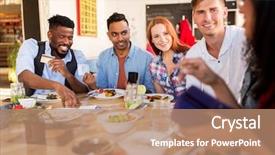  Presentation with credit card - PPT layouts with people concept - happy friends background and a coral colored foreground