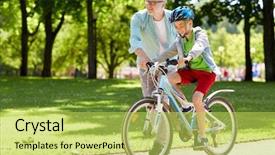  Presentation with safety - Slides featuring people concept - happy grandfather background and a yellow colored foreground