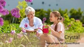  Presentation with summer flowers - PPT layouts enhanced with people concept - happy grandmother background and a coral colored foreground