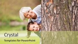  Presentation with family tree - Slide deck consisting of people concept - happy grandmother background and a yellow colored foreground