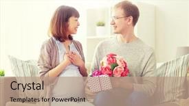  Presentation with birthday wife - Theme with people concept - happy husband background and a coral colored foreground